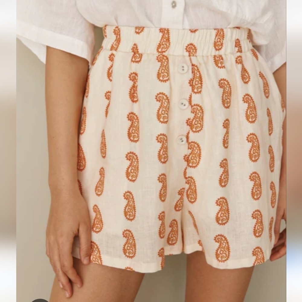 VGR GRL Sun seeker Linen Elastic Waist Paysley High Waist Shorts Size 8